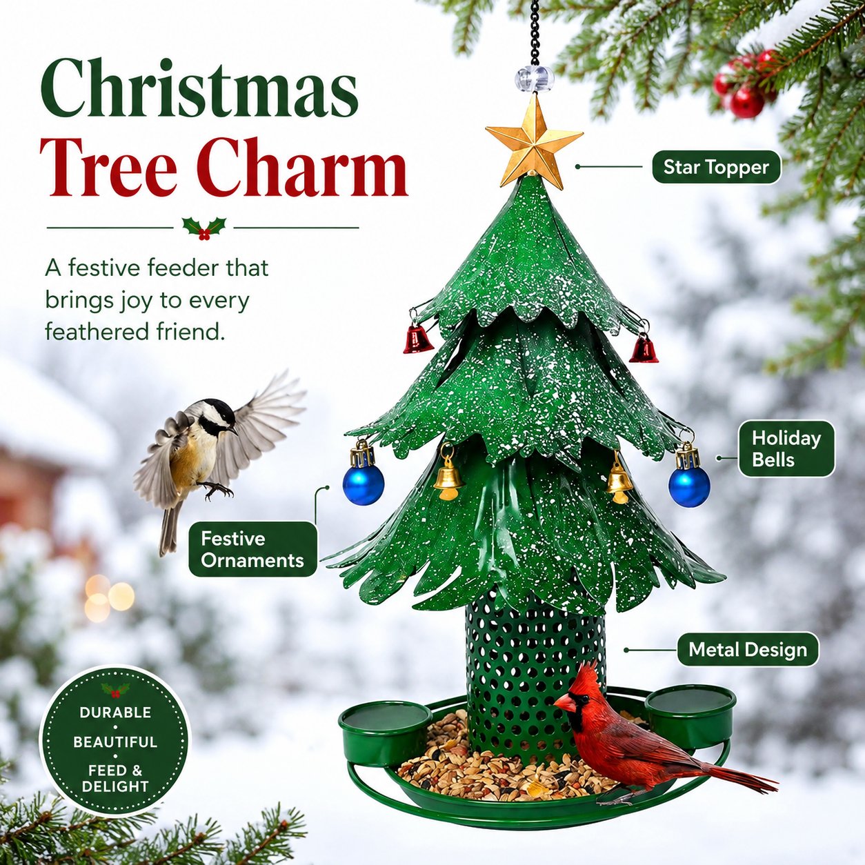 🐦Karmnik dla ptaków w kształcie choinki - 🎄Świąteczne dekoracje do ogrodu