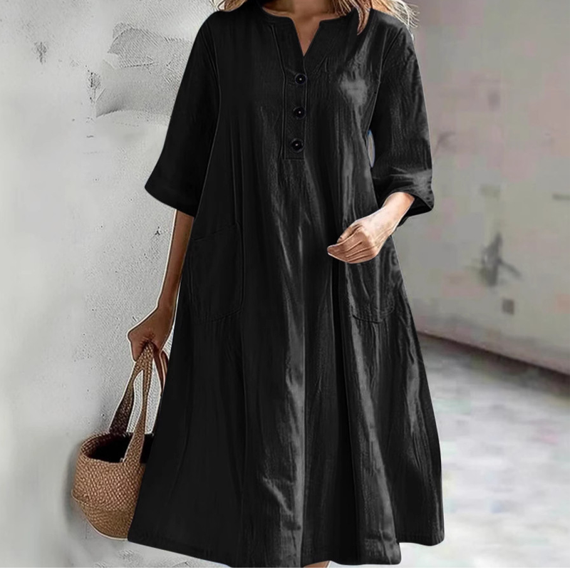 【S-2XL】👗Damska sukienka midi o luźnym kroju w linii A z kieszeniami