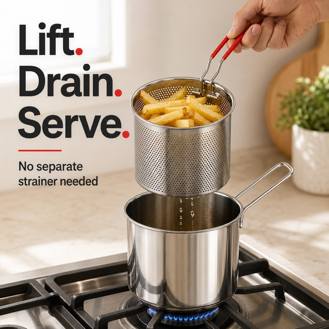 🔥Mini zestaw do smażenia – 🍟Naczynie ze stali nierdzewnej z wyjmowanym koszykiem sitowym i łyżką do potraw