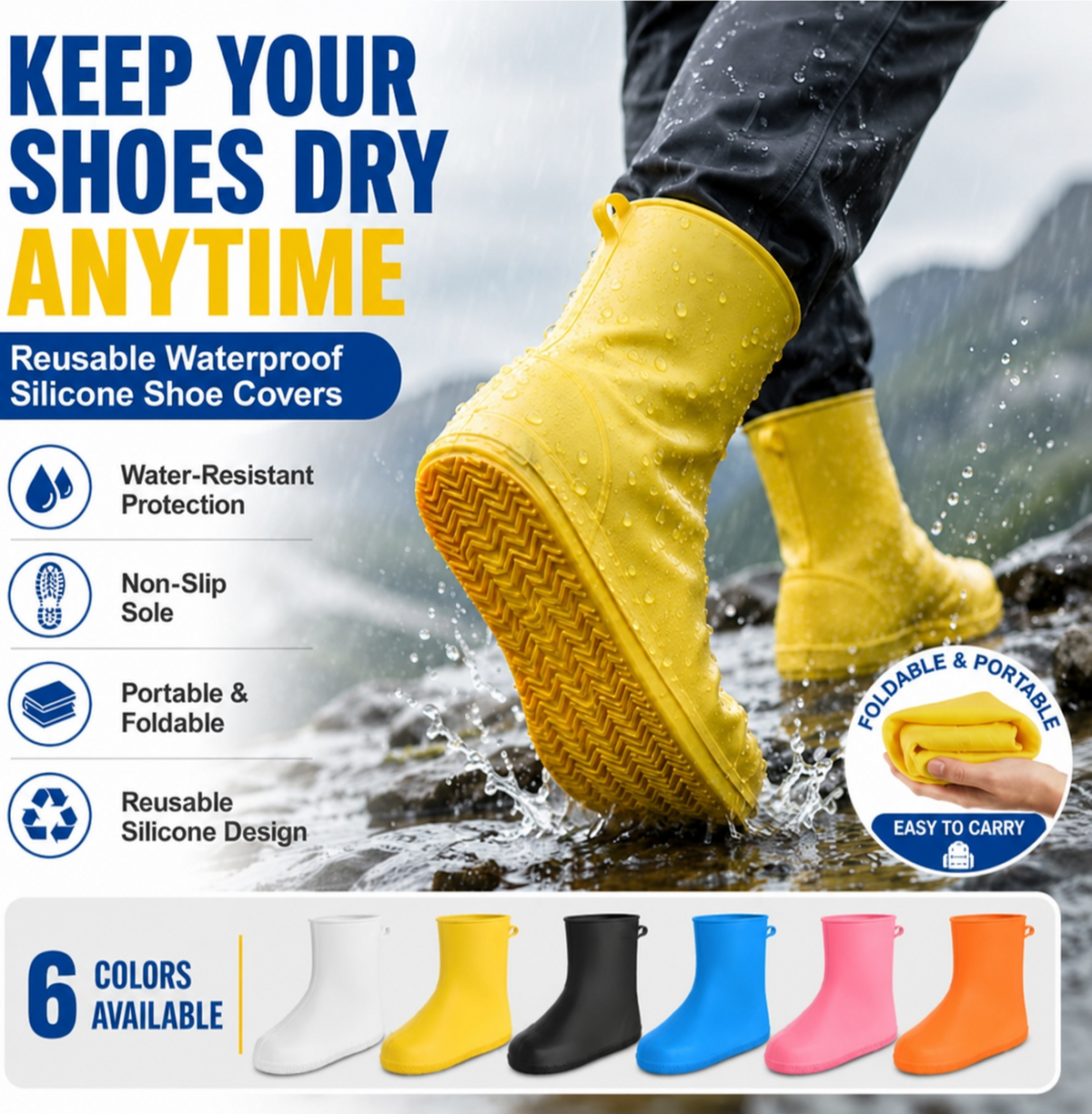 🌧️Koniec z mokrymi butami! Solidne buty przeciwdeszczowe — antypoślizgowe i składane, które zmieszczą się w torbie