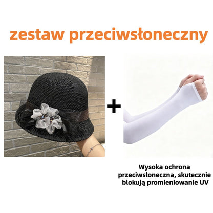 🌸👒Letni kapelusz damski z plecionymi kwiatami, składany