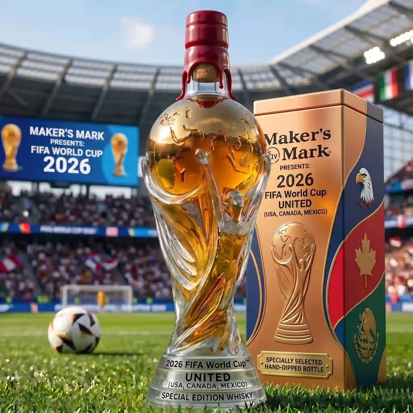 🏆⚽ Butelka whisky z edycji specjalnej poświęconej Mistrzostwom Świata FIFA 2026