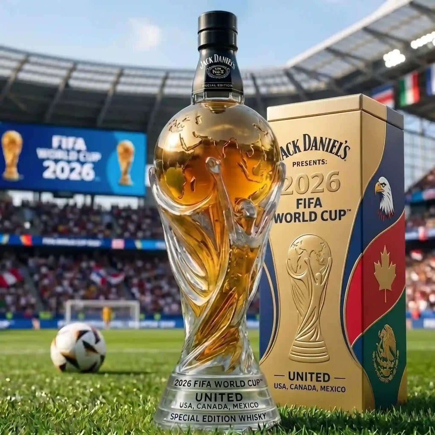 🏆⚽ Butelka whisky z edycji specjalnej poświęconej Mistrzostwom Świata FIFA 2026