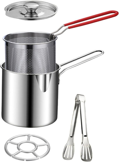 🔥Mini zestaw do smażenia – 🍟Naczynie ze stali nierdzewnej z wyjmowanym koszykiem sitowym i łyżką do potraw