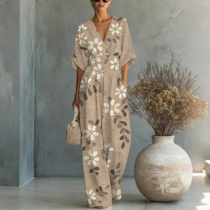 【S-3XL】🌺Elegancki damski kombinezon z nadrukiem i dekoltem w kształcie litery V