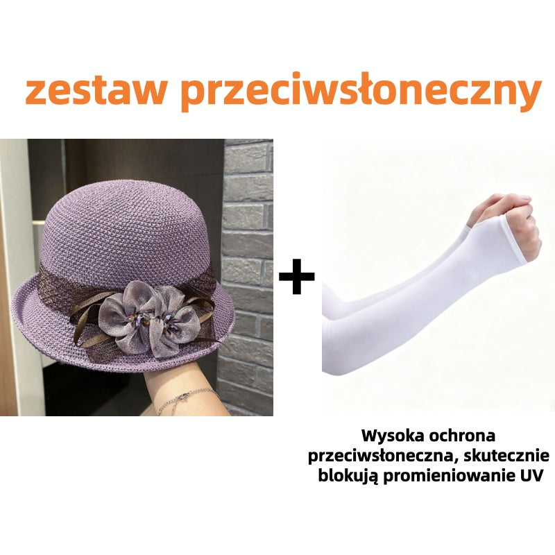 🌸👒Letni kapelusz damski z plecionymi kwiatami, składany