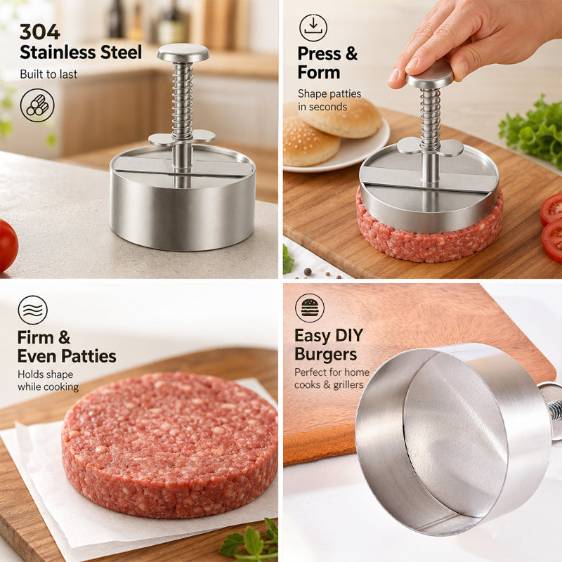 🍔Prasa do burgerów ze stali nierdzewnej - 🥩Z łatwością przygotuj idealnie równe kotlety