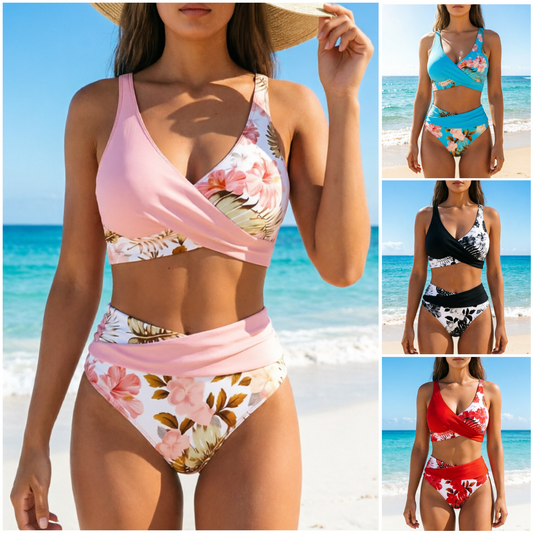 【🏖️EU S-XL】🌊👙Damska bikini z kwiatowym wzorem i wysokim stanem
