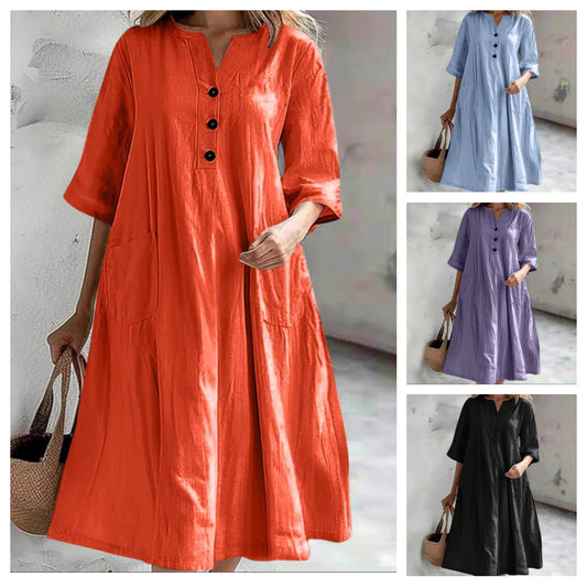 【S-2XL】👗Damska sukienka midi o luźnym kroju w linii A z kieszeniami