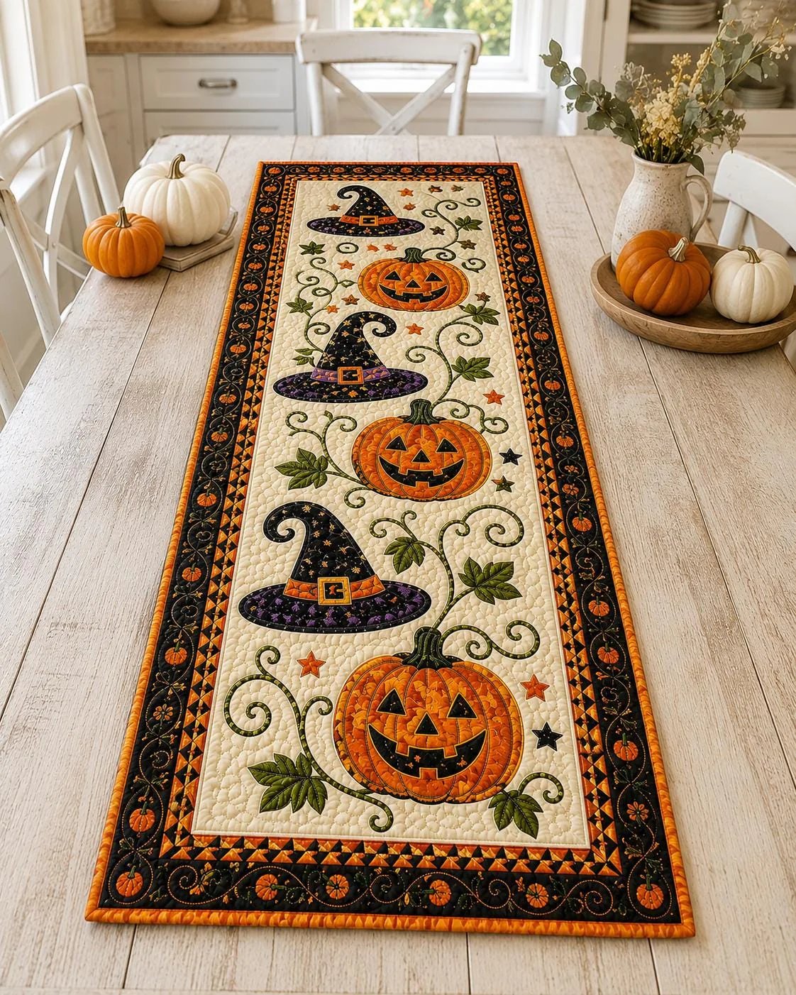 🎃Pikowana serweta z motywami halloweenowymi – przytulna jesienna dekoracja gotowa w mgnieniu oka