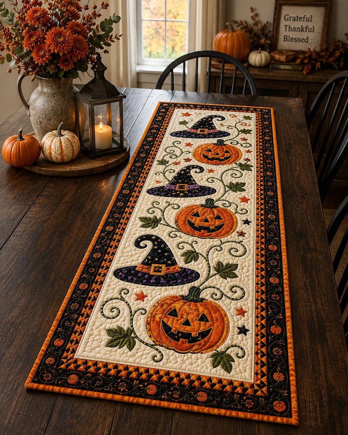 🎃Pikowana serweta z motywami halloweenowymi – przytulna jesienna dekoracja gotowa w mgnieniu oka