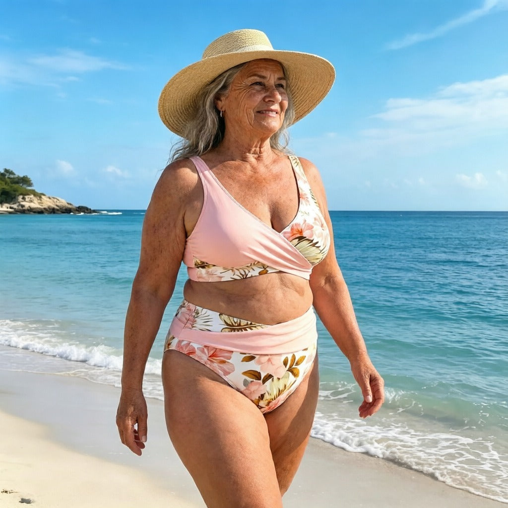 【🏖️EU S-XL】🌊👙Damska bikini z kwiatowym wzorem i wysokim stanem