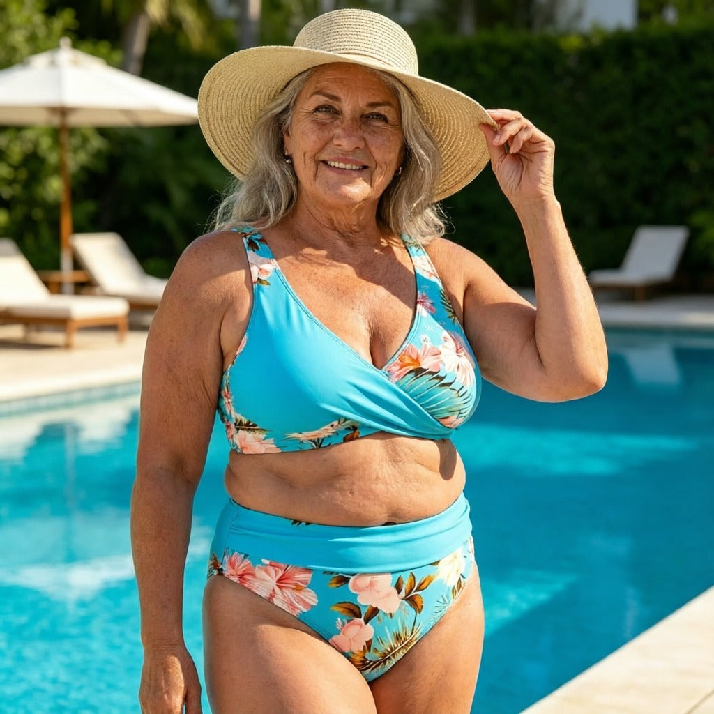 【🏖️EU S-XL】🌊👙Damska bikini z kwiatowym wzorem i wysokim stanem
