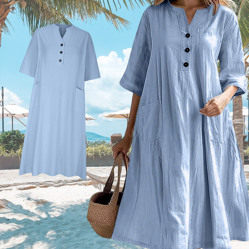 【S-2XL】👗Damska sukienka midi o luźnym kroju w linii A z kieszeniami