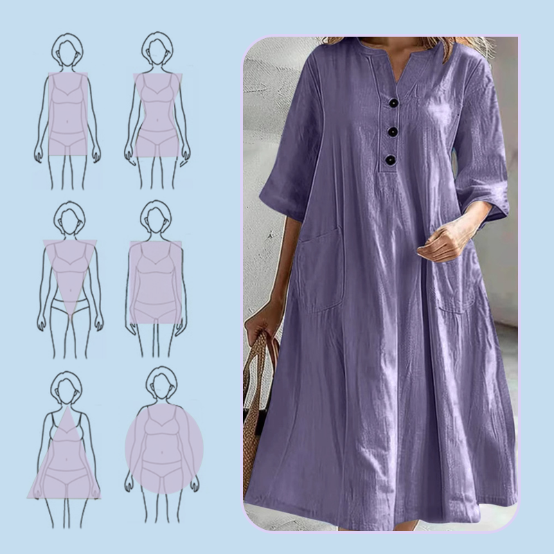 【S-2XL】👗Damska sukienka midi o luźnym kroju w linii A z kieszeniami