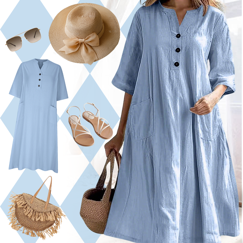 【S-2XL】👗Damska sukienka midi o luźnym kroju w linii A z kieszeniami