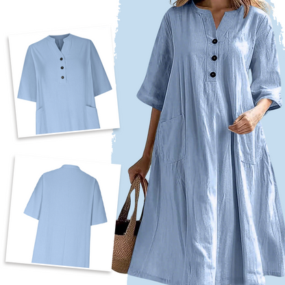 【S-2XL】👗Damska sukienka midi o luźnym kroju w linii A z kieszeniami