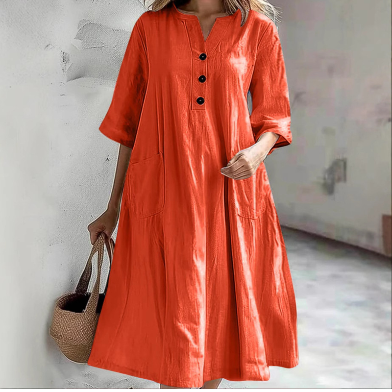 【S-2XL】👗Damska sukienka midi o luźnym kroju w linii A z kieszeniami