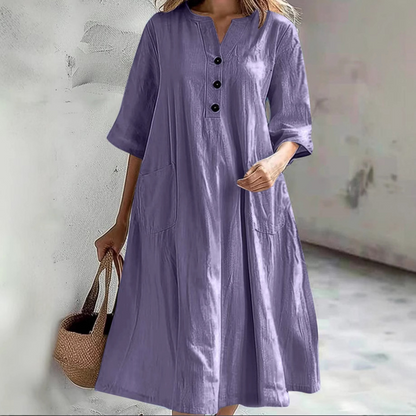 【S-2XL】👗Damska sukienka midi o luźnym kroju w linii A z kieszeniami