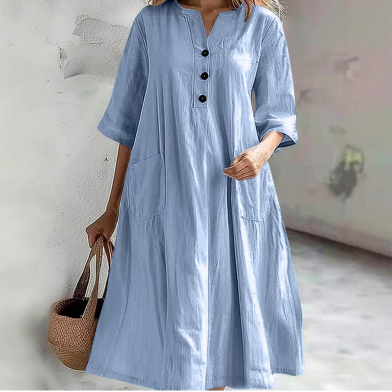 【S-2XL】👗Damska sukienka midi o luźnym kroju w linii A z kieszeniami