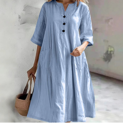 【S-2XL】👗Damska sukienka midi o luźnym kroju w linii A z kieszeniami