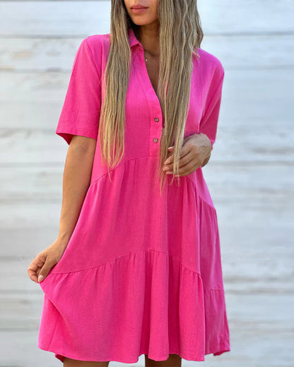【M-4XL】💝Jednokolorowa, wygodna sukienka z guzikami i plisami