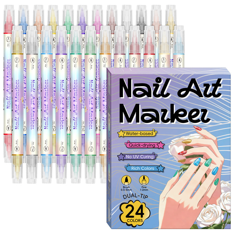 【🔥1 Zestaw 12 kolorów】💅🎨Dwustronny zestaw pisaków do zdobienia paznokci
