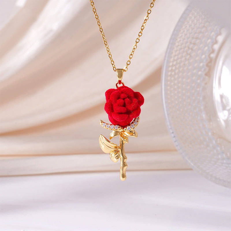 🌹Elegancki naszyjnik z zawieszką w kształcie czerwonej róży