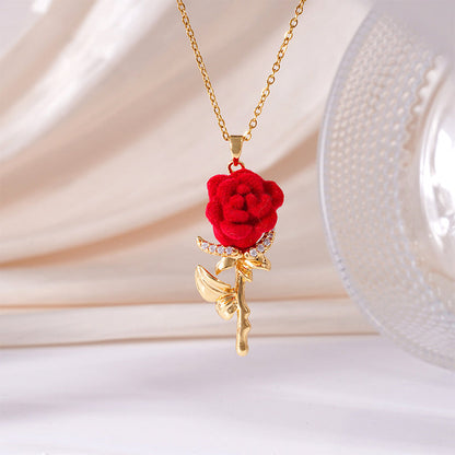 🌹Elegancki naszyjnik z zawieszką w kształcie czerwonej róży