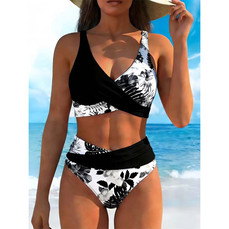 【🏖️EU S-XL】🌊👙Damska bikini z kwiatowym wzorem i wysokim stanem