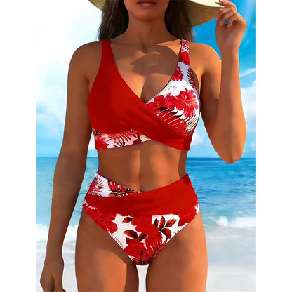 【🏖️EU S-XL】🌊👙Damska bikini z kwiatowym wzorem i wysokim stanem