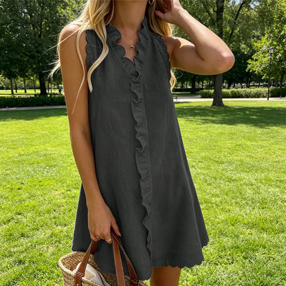 【S-3XL】💖Damska mini sukienka z falbaną i guzikami