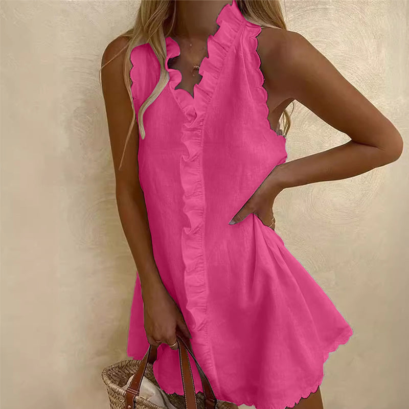 【S-3XL】💖Damska mini sukienka z falbaną i guzikami