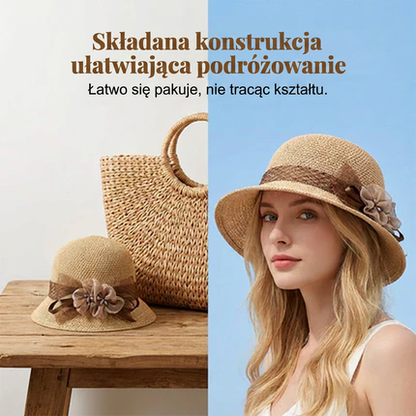 🌸👒Letni kapelusz damski z plecionymi kwiatami, składany