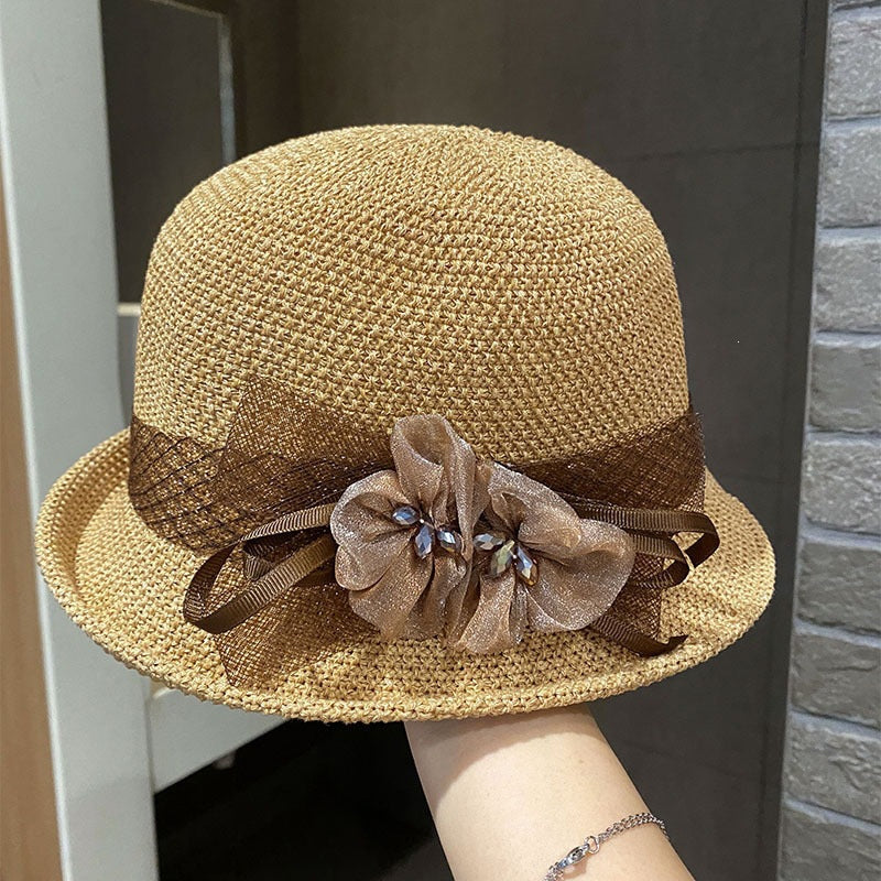 🌸👒Letni kapelusz damski z plecionymi kwiatami, składany
