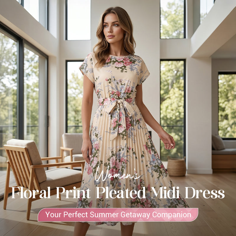 【S-XL】🌺Sukienka midi dla kobiet w kwiatowy wzór, z marszczeniami