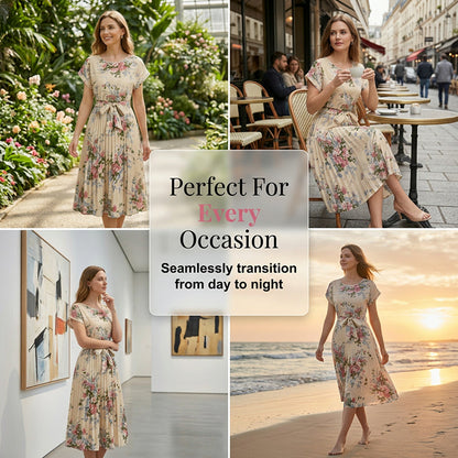 【S-XL】🌺Sukienka midi dla kobiet w kwiatowy wzór, z marszczeniami