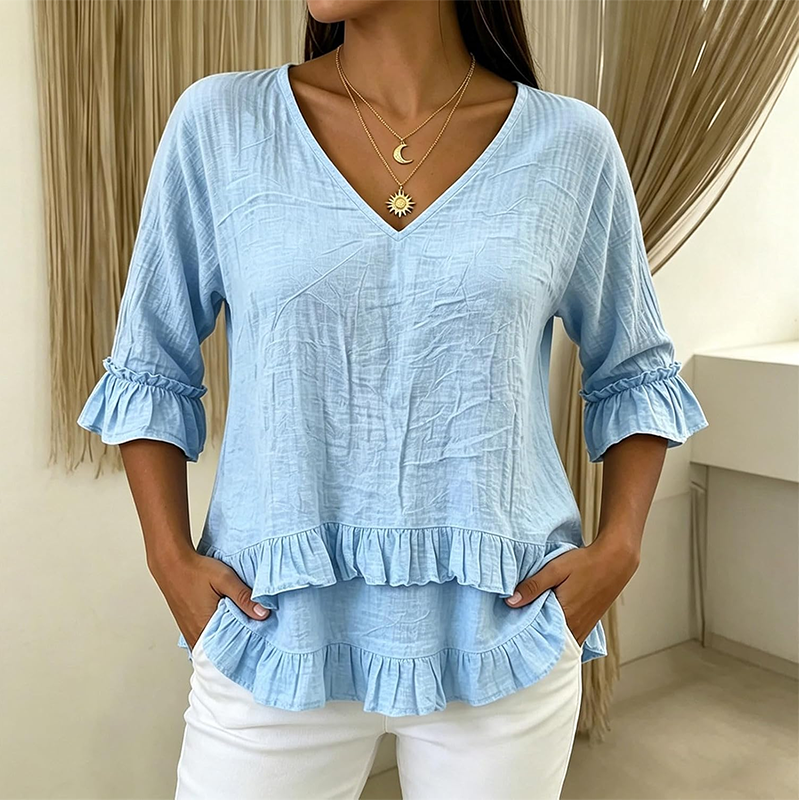 【S-2XL】👚Elegancka damska letnia bluzka z falbanami i dekoltem w kształcie litery V