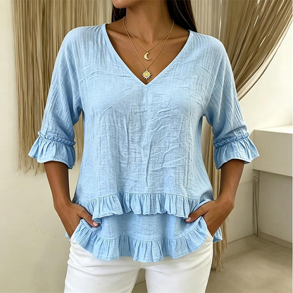 【S-2XL】👚Elegancka damska letnia bluzka z falbanami i dekoltem w kształcie litery V