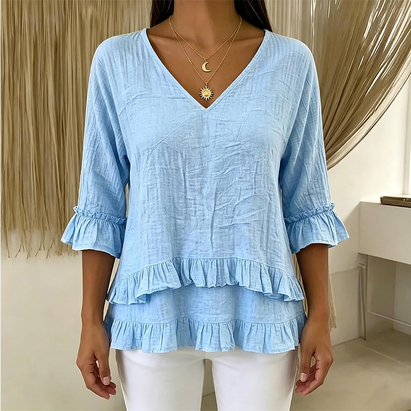 【S-2XL】👚Elegancka damska letnia bluzka z falbanami i dekoltem w kształcie litery V