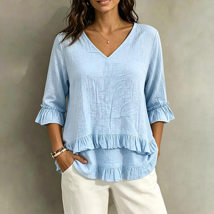 【S-2XL】👚Elegancka damska letnia bluzka z falbanami i dekoltem w kształcie litery V