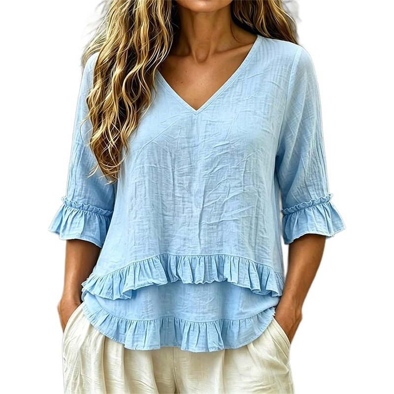 【S-2XL】👚Elegancka damska letnia bluzka z falbanami i dekoltem w kształcie litery V