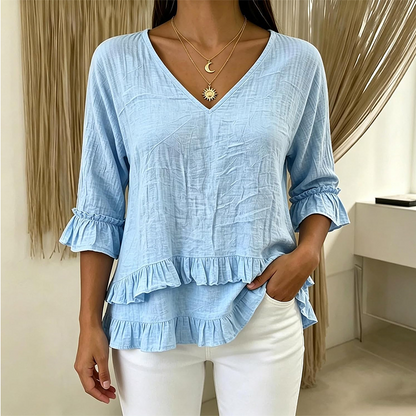 【S-2XL】👚Elegancka damska letnia bluzka z falbanami i dekoltem w kształcie litery V