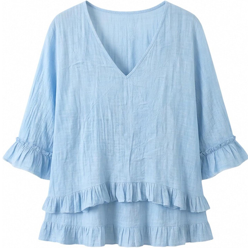 【S-2XL】👚Elegancka damska letnia bluzka z falbanami i dekoltem w kształcie litery V
