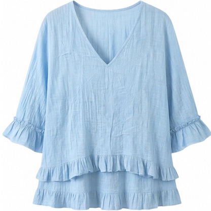 【S-2XL】👚Elegancka damska letnia bluzka z falbanami i dekoltem w kształcie litery V