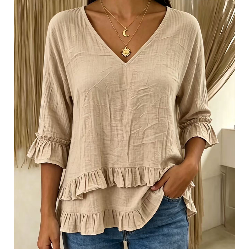 【S-2XL】👚Elegancka damska letnia bluzka z falbanami i dekoltem w kształcie litery V