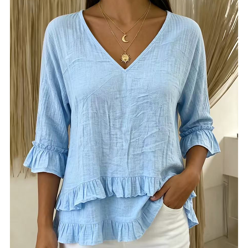 【S-2XL】👚Elegancka damska letnia bluzka z falbanami i dekoltem w kształcie litery V