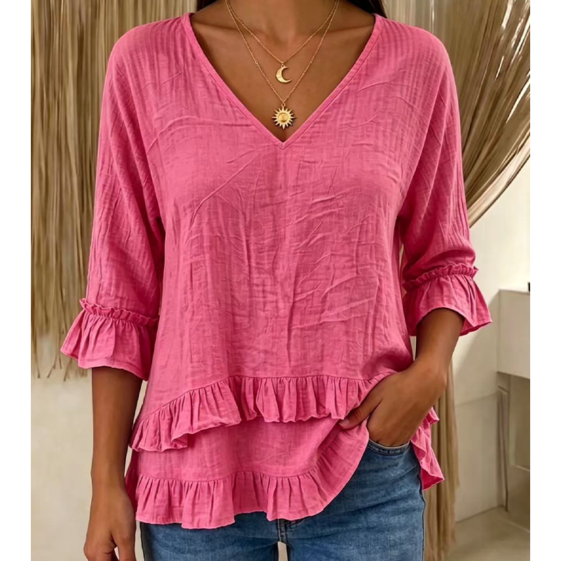 【S-2XL】👚Elegancka damska letnia bluzka z falbanami i dekoltem w kształcie litery V