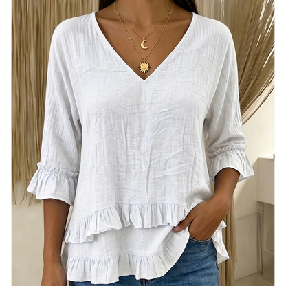 【S-2XL】👚Elegancka damska letnia bluzka z falbanami i dekoltem w kształcie litery V