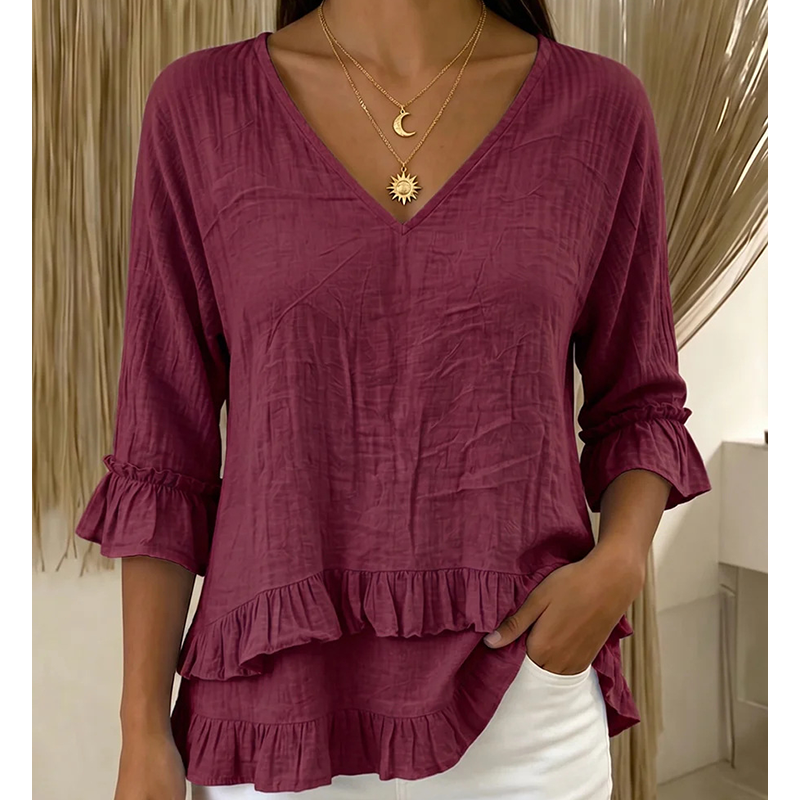 【S-2XL】👚Elegancka damska letnia bluzka z falbanami i dekoltem w kształcie litery V